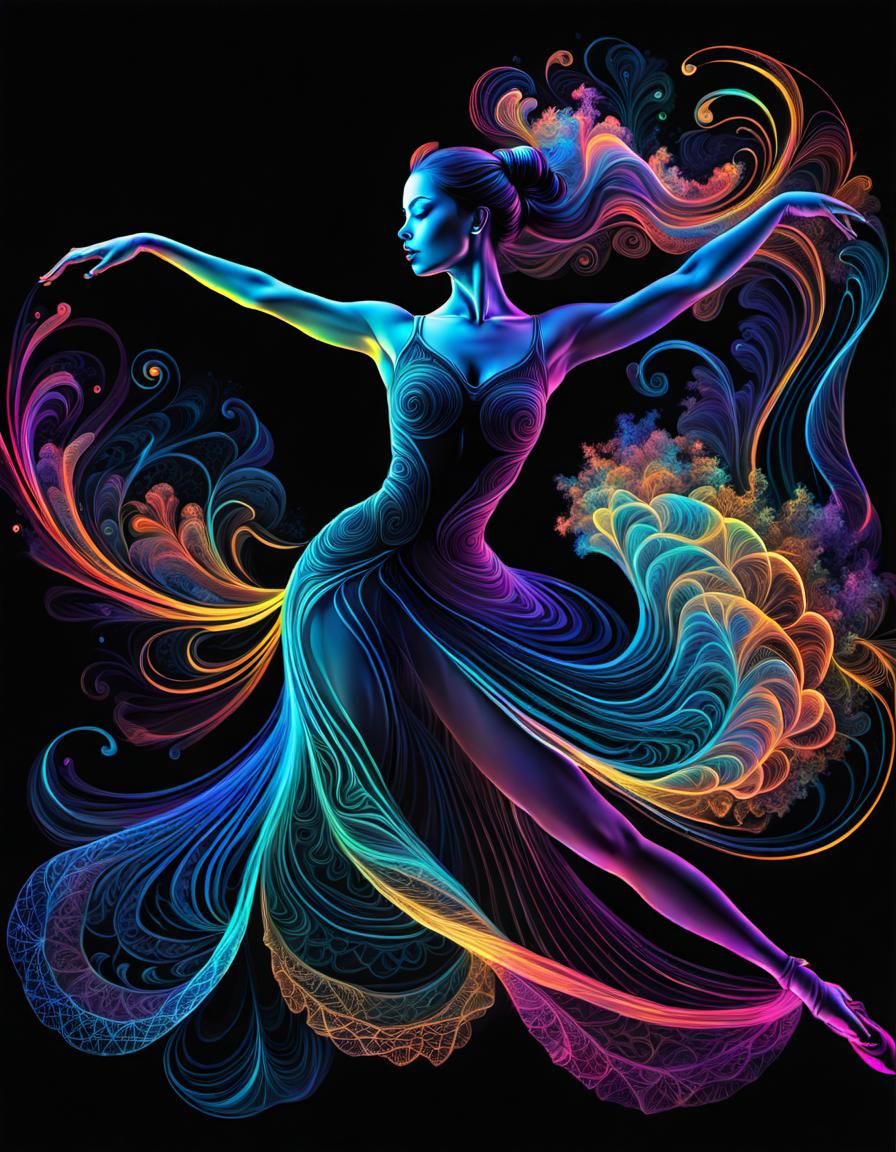 Bioluminescent Ballerina in Dramatic Dance