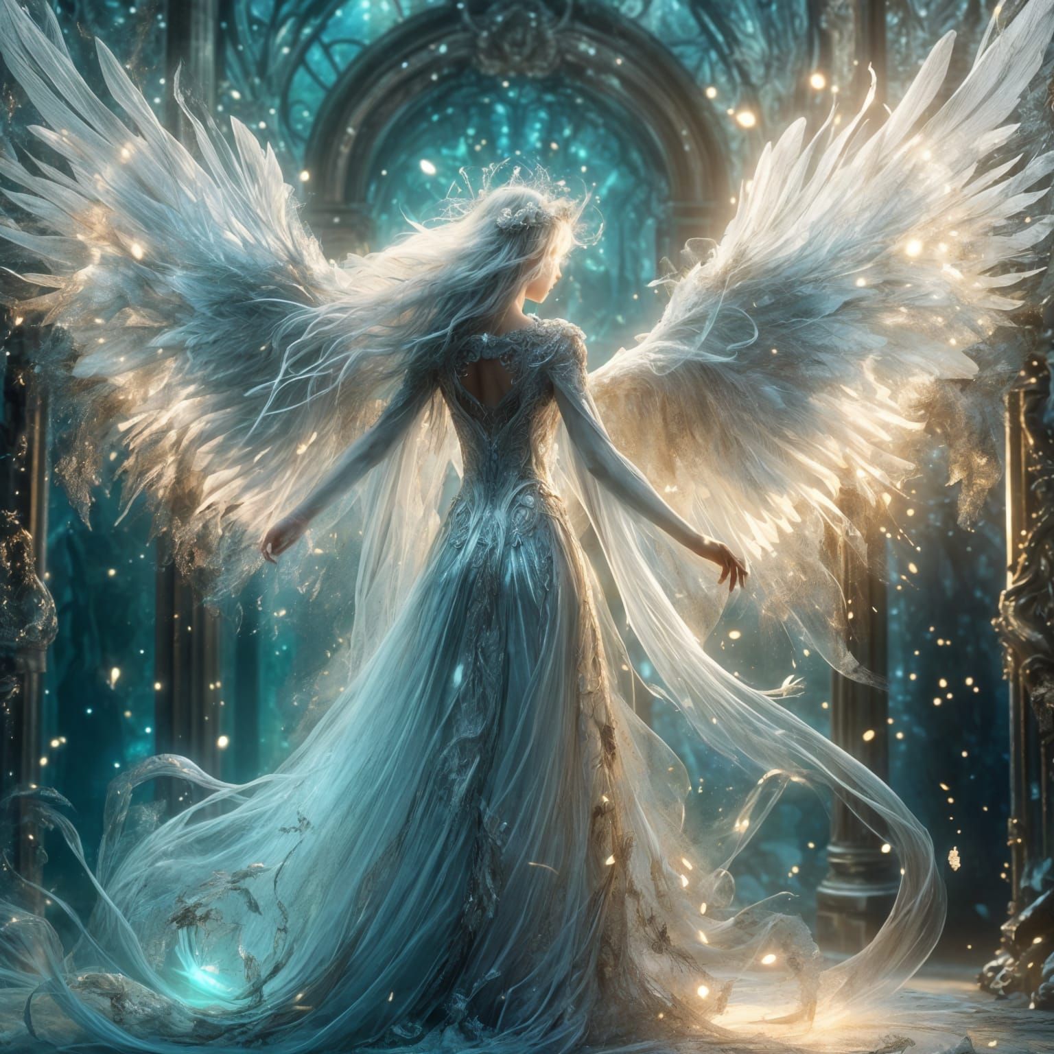 Angel Walks to Light Through Silver Gate