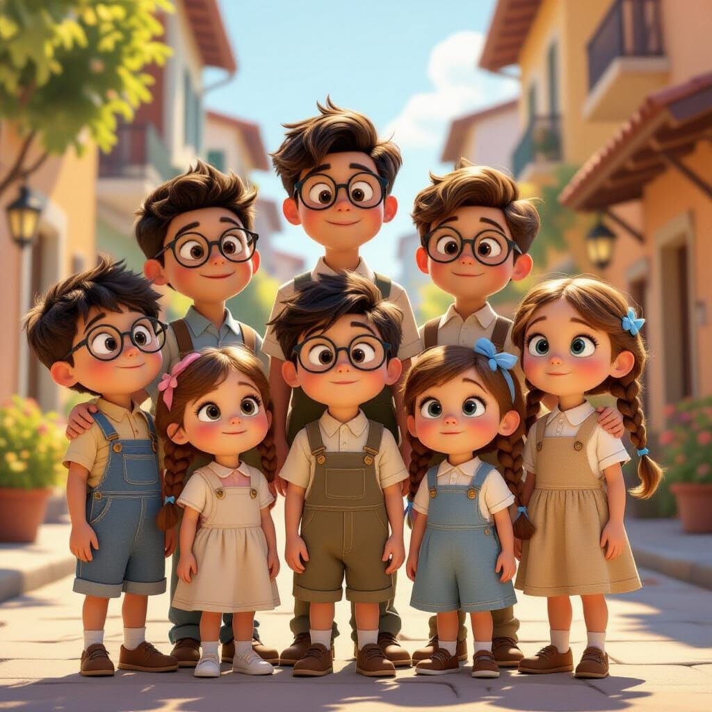 Large Family Portrait in Pixar 3D Style