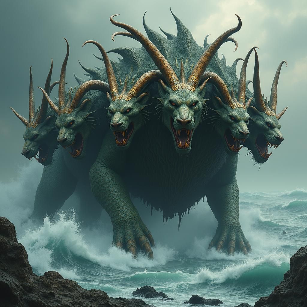 Seven-Headed Beast Emerges from the Sea