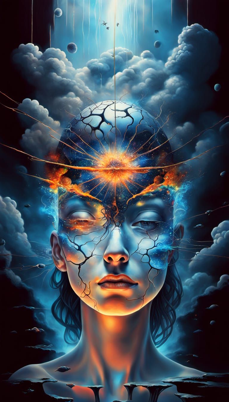 Surreal Mind Explosion in Vibrant Oil Painting