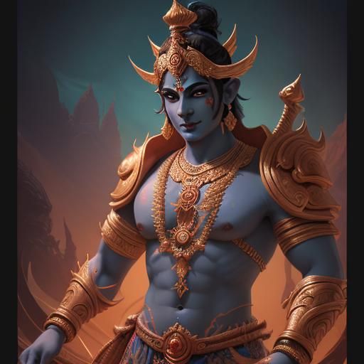 Handsome Omnipotent Krishna: Detailed Matte Painting