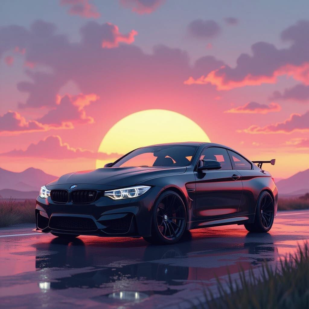 Black BMW at Sunset: Digital Matte Painting
