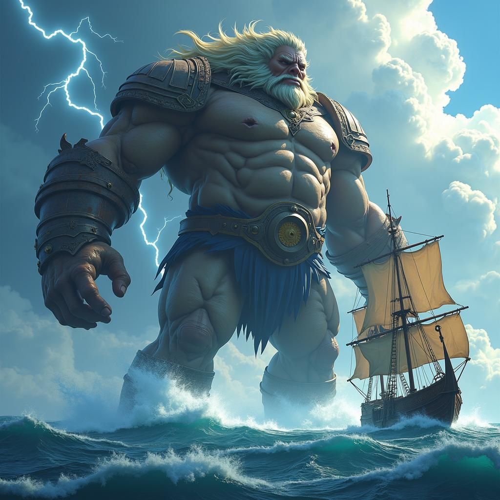 Colossal Hero Rescues Ship in Anime Storm