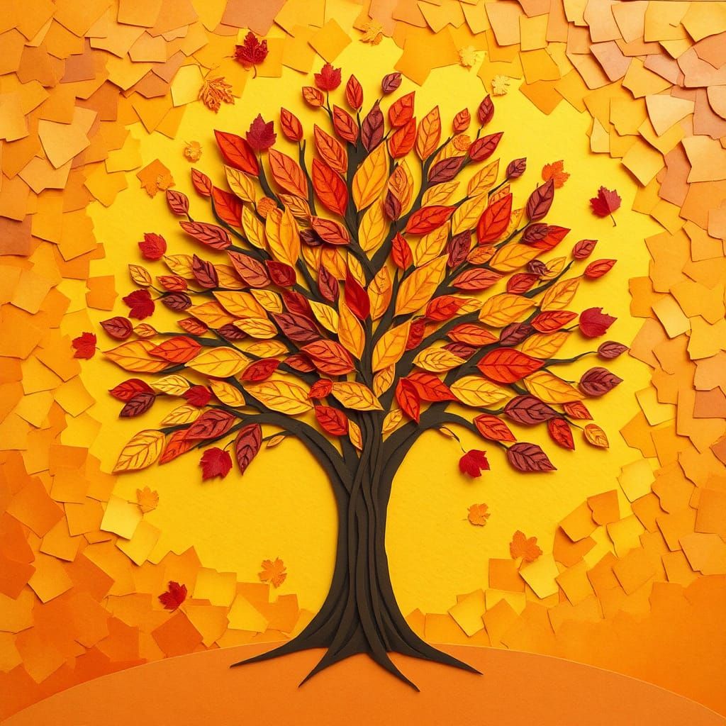 Autumn Tree Paper Collage Art