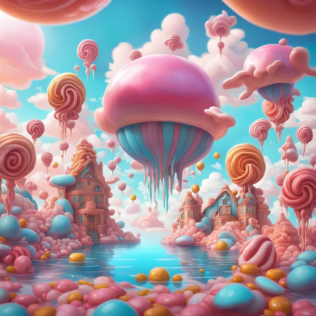 Floating Islands and Whales in Candy Art Style