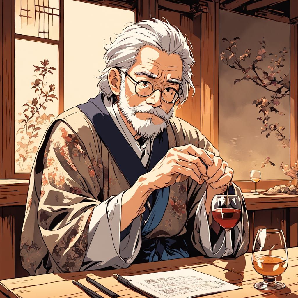 Old Geologist in Warm, Golden Italian Trattoria