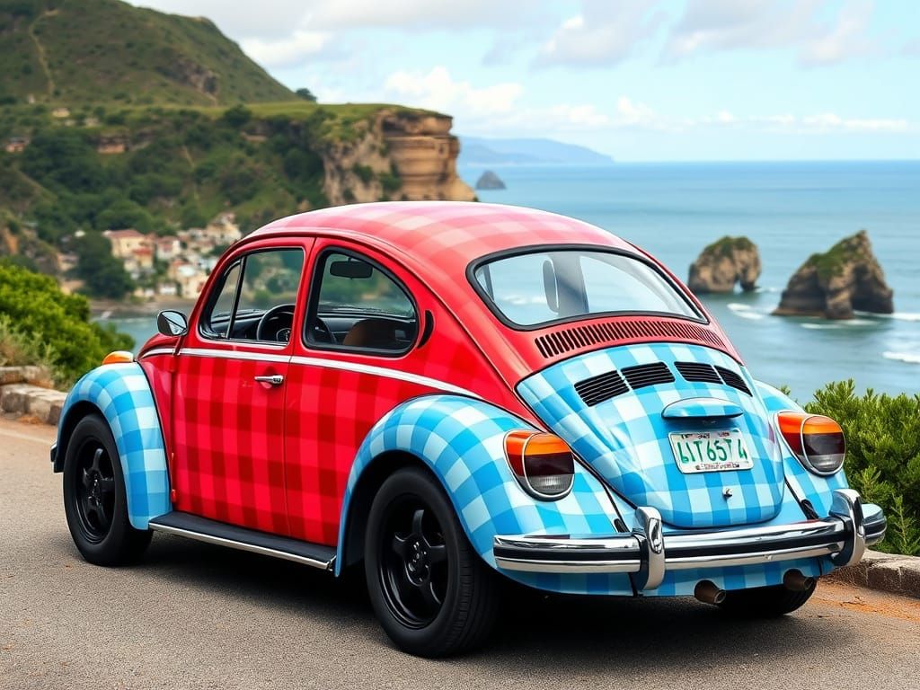 Vintage Volkswagen Gingham Beetle at Coastal Overlook