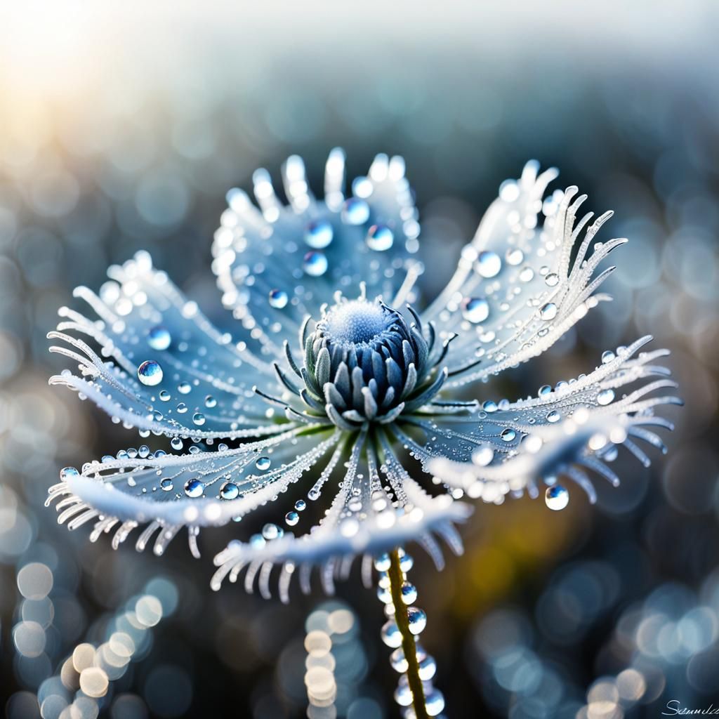 Frozen Flower with Dancing Fairy, Bioluminescent Digital Art
