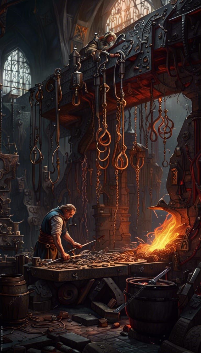 Fantasy Blacksmith in Detailed Matte Painting Style