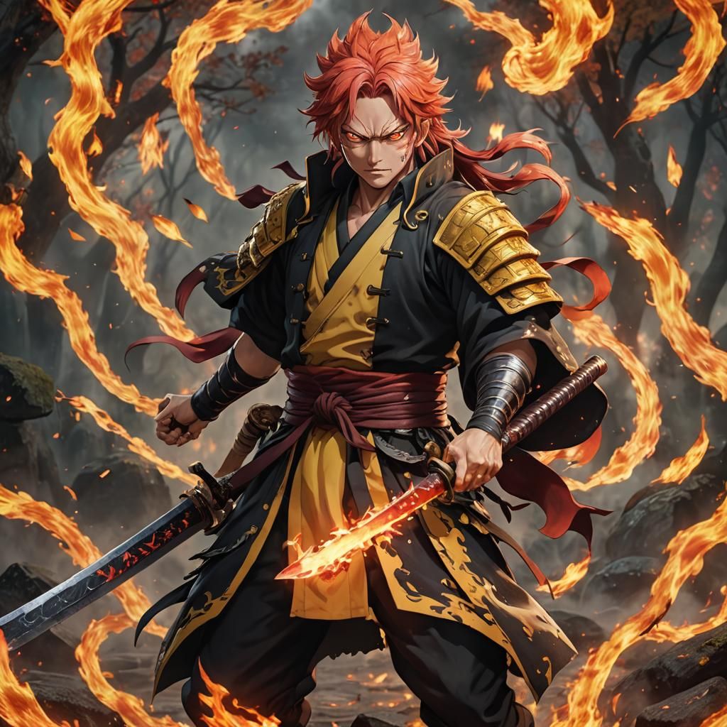 Flame Hashira Rengoku in Fiery Digital Painting