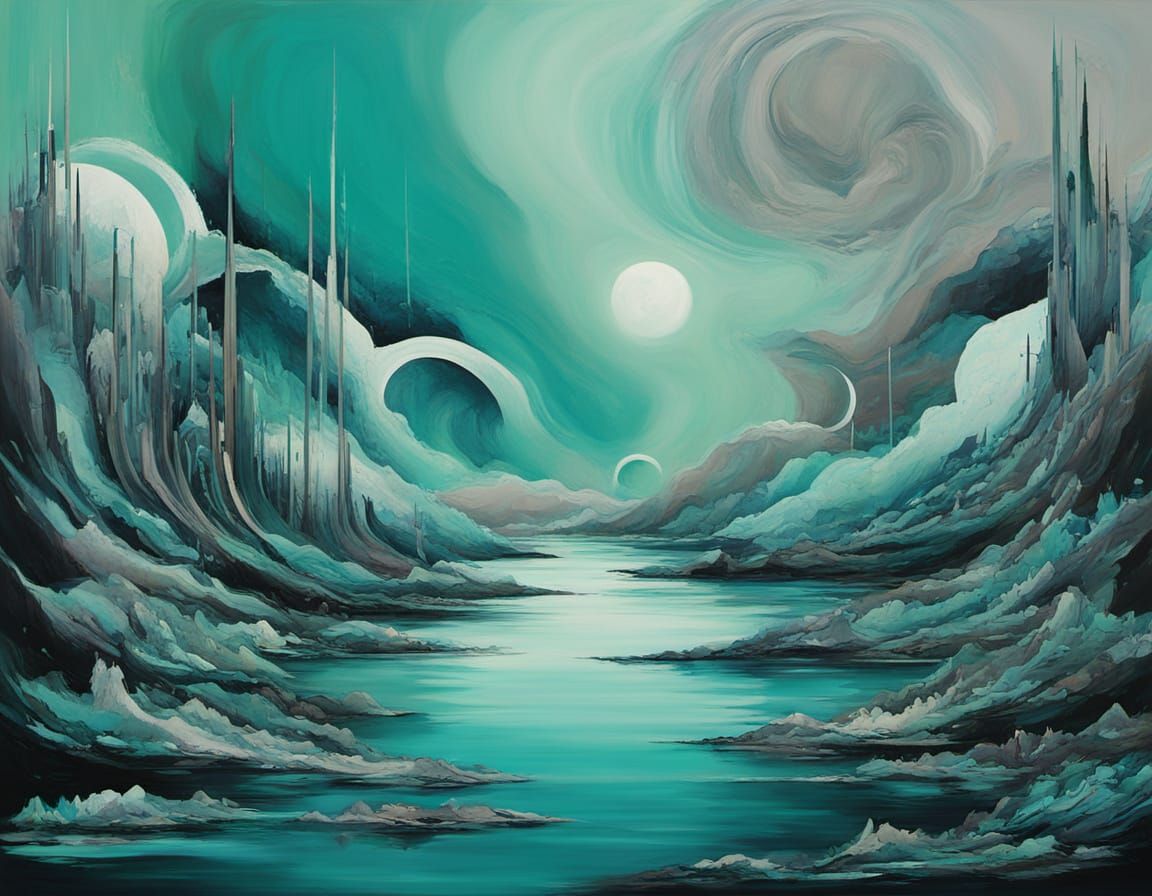 Surreal Cyberpunk Painting of Abstract Shapes