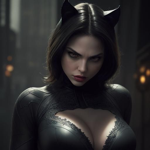Hyperrealistic Catwoman in Casual Clothes