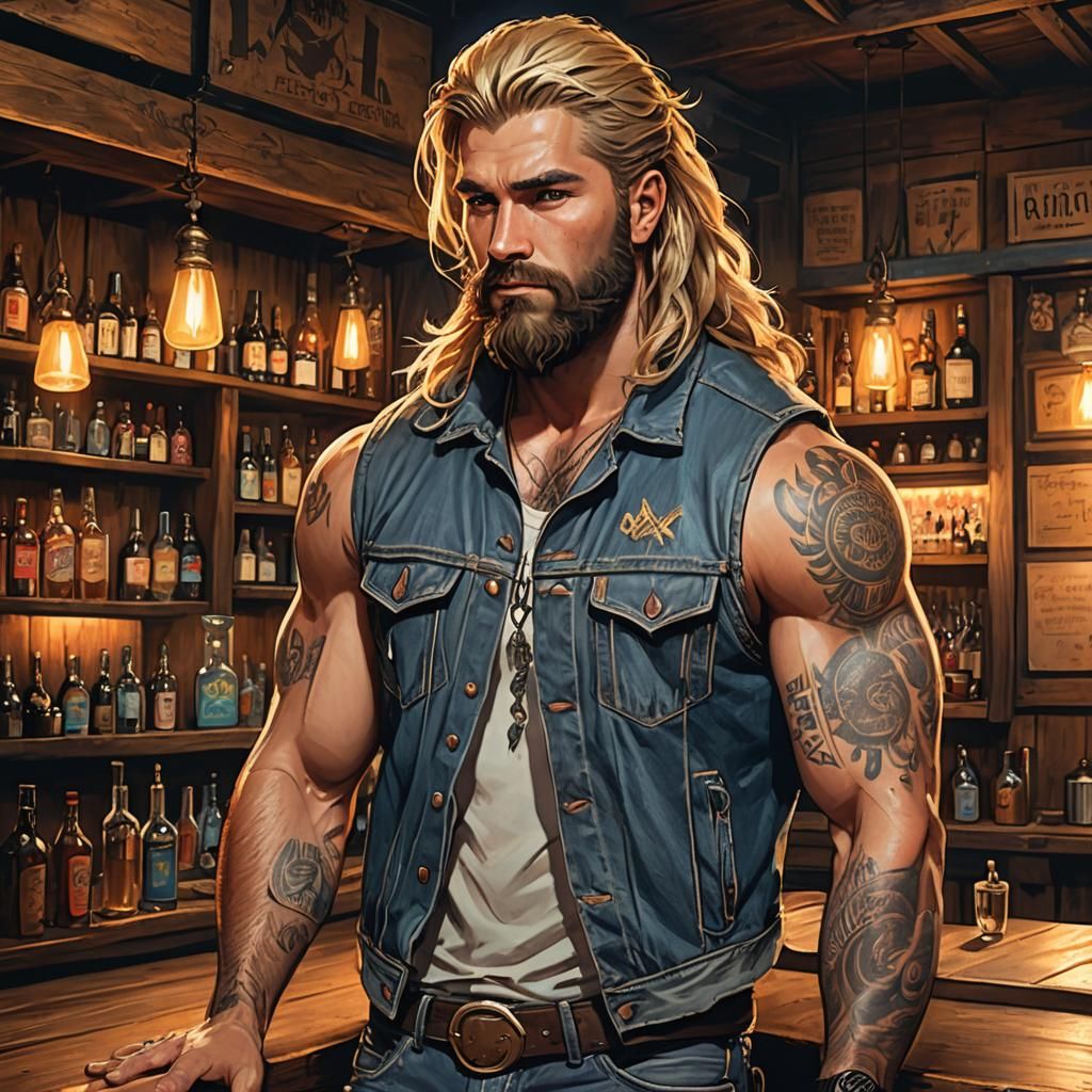 Muscular Man Behind Bar: Fantasy Concept Art