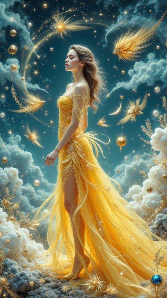 Surreal Woman in Dreamlike Landscape with Optical Illusions