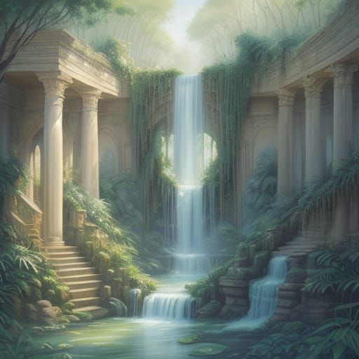 Dreamy Watercolor of the Hanging Gardens of Babylon