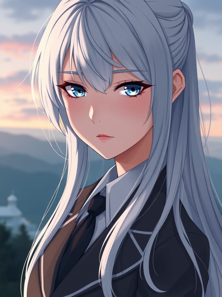 Icy Elegance: Reina Shirogane Portrait in Anime Style