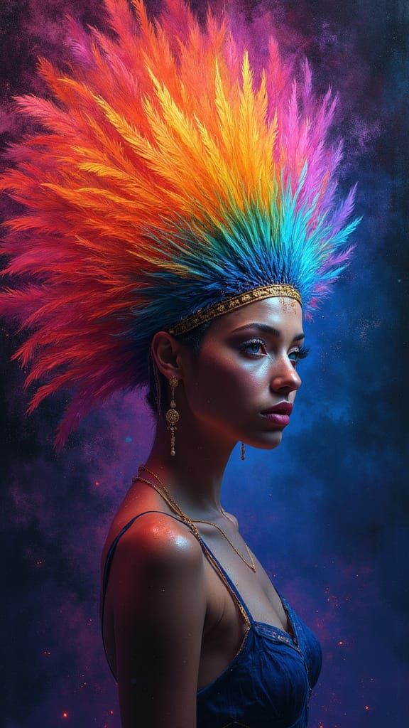 Woman in Rainbow Headdress in Arcane Style