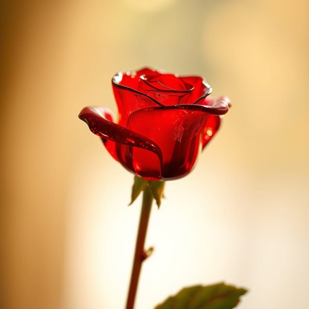 Vibrant Red Glass Rose in Ethereal Glow