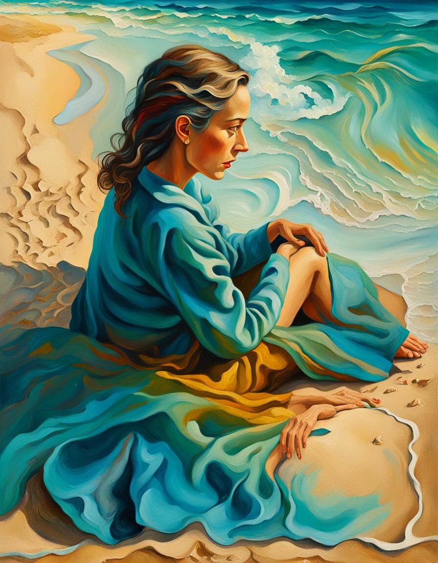 Dreamlike Surrealist Portrait of Woman on Beach
