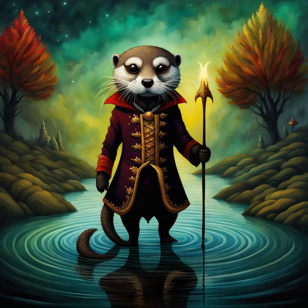 Battle Otter in a Magical World, Gothic Abstract Art