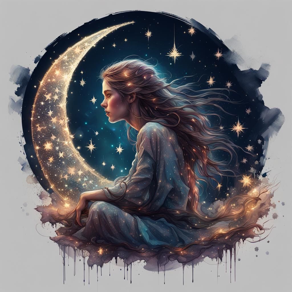 Dreamlike Fantasy Art: Woman on the Moon