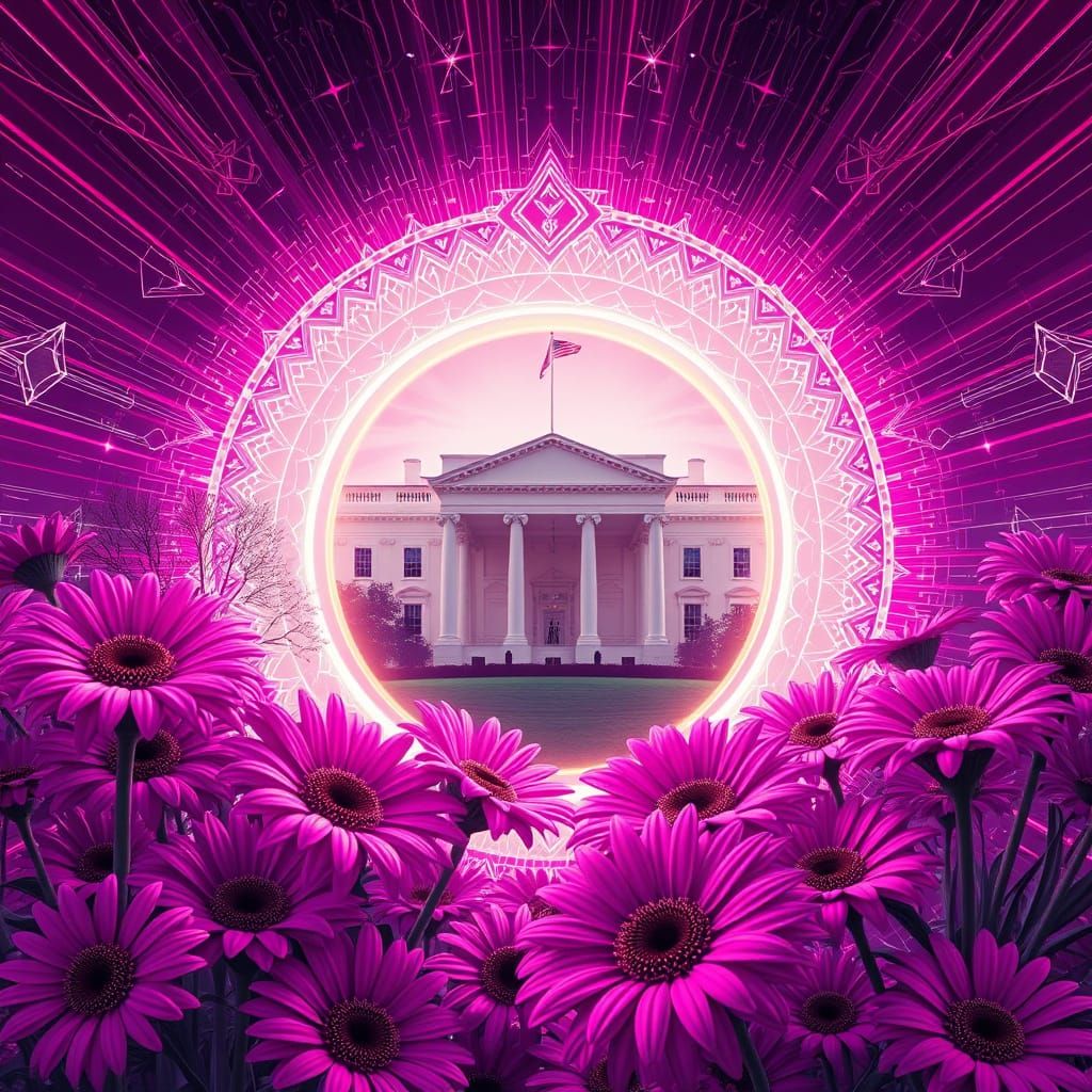 Glowing Portal in Magenta White House with Daisies