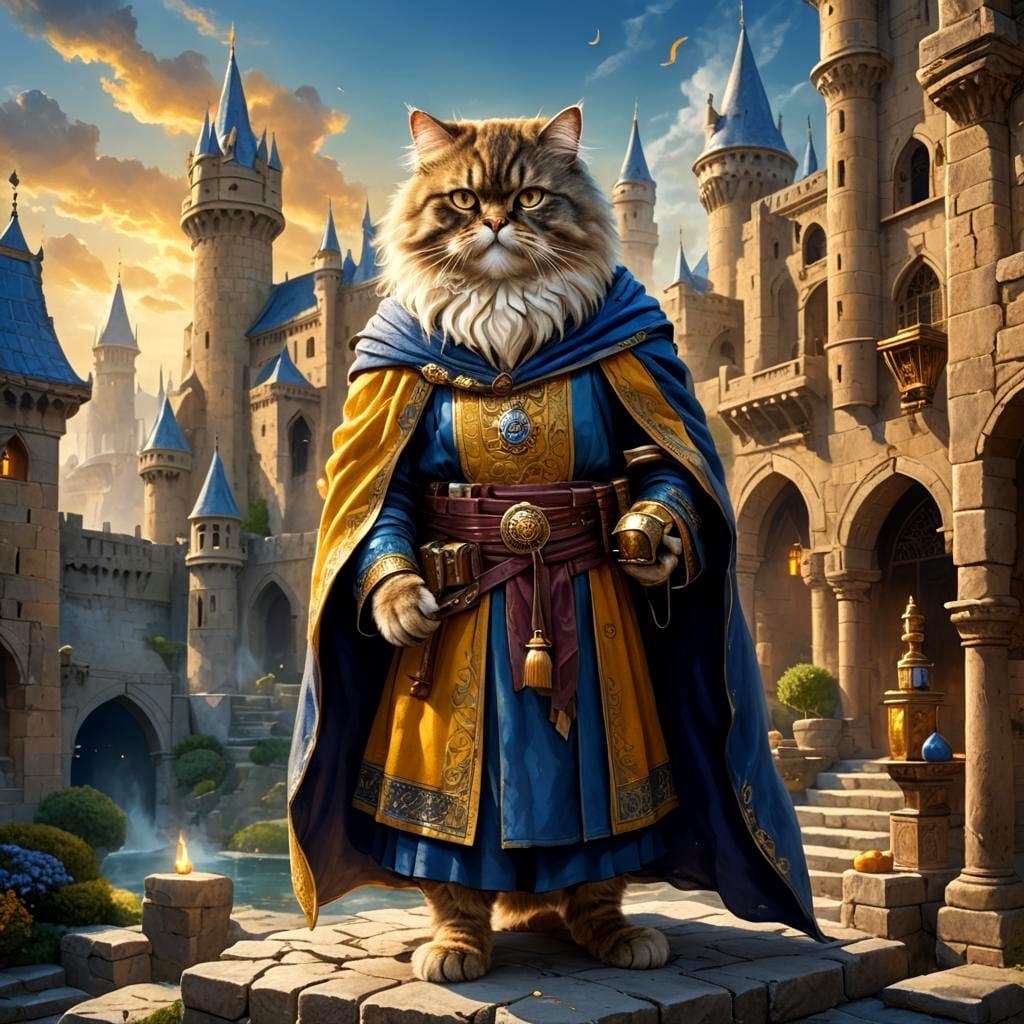 Persian Cat Monk Wizard on Castle Grounds