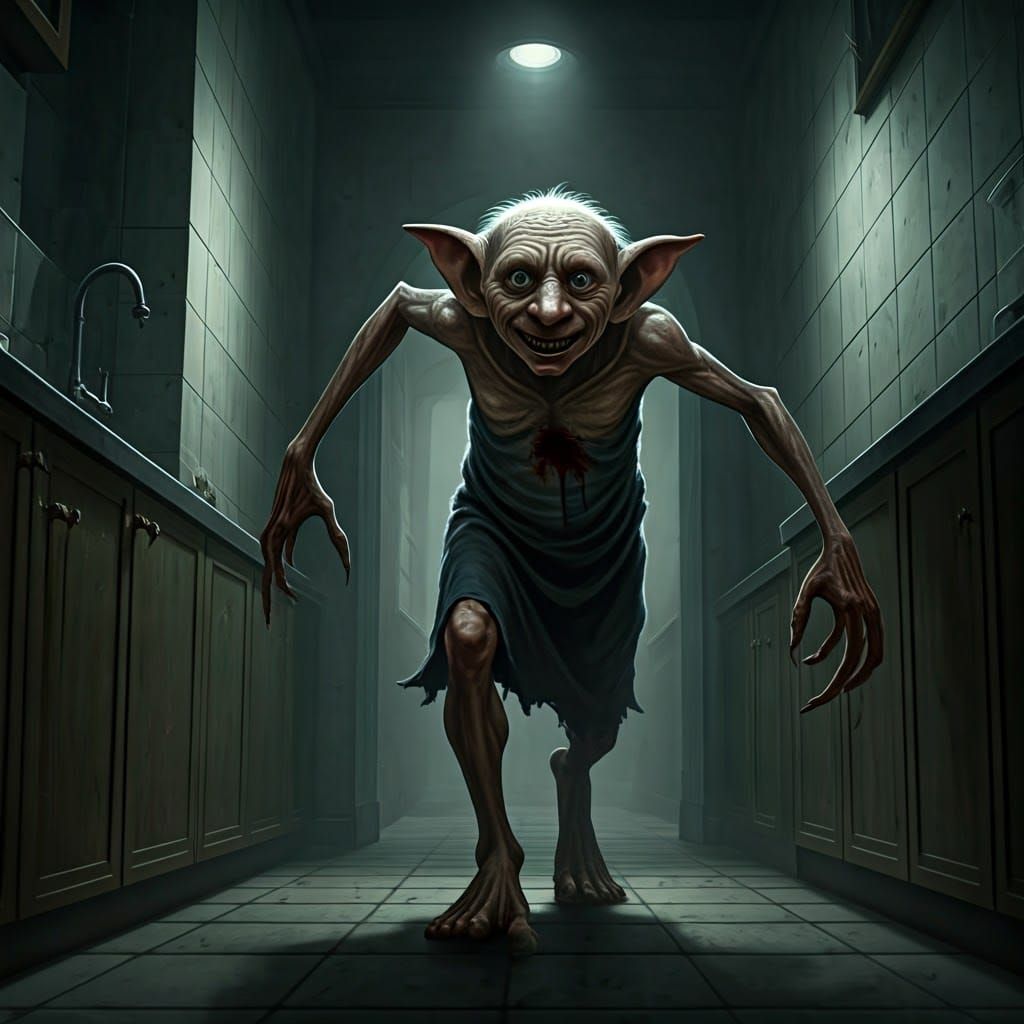 Nightmarish Elf Creature in Dark Surrealist Style