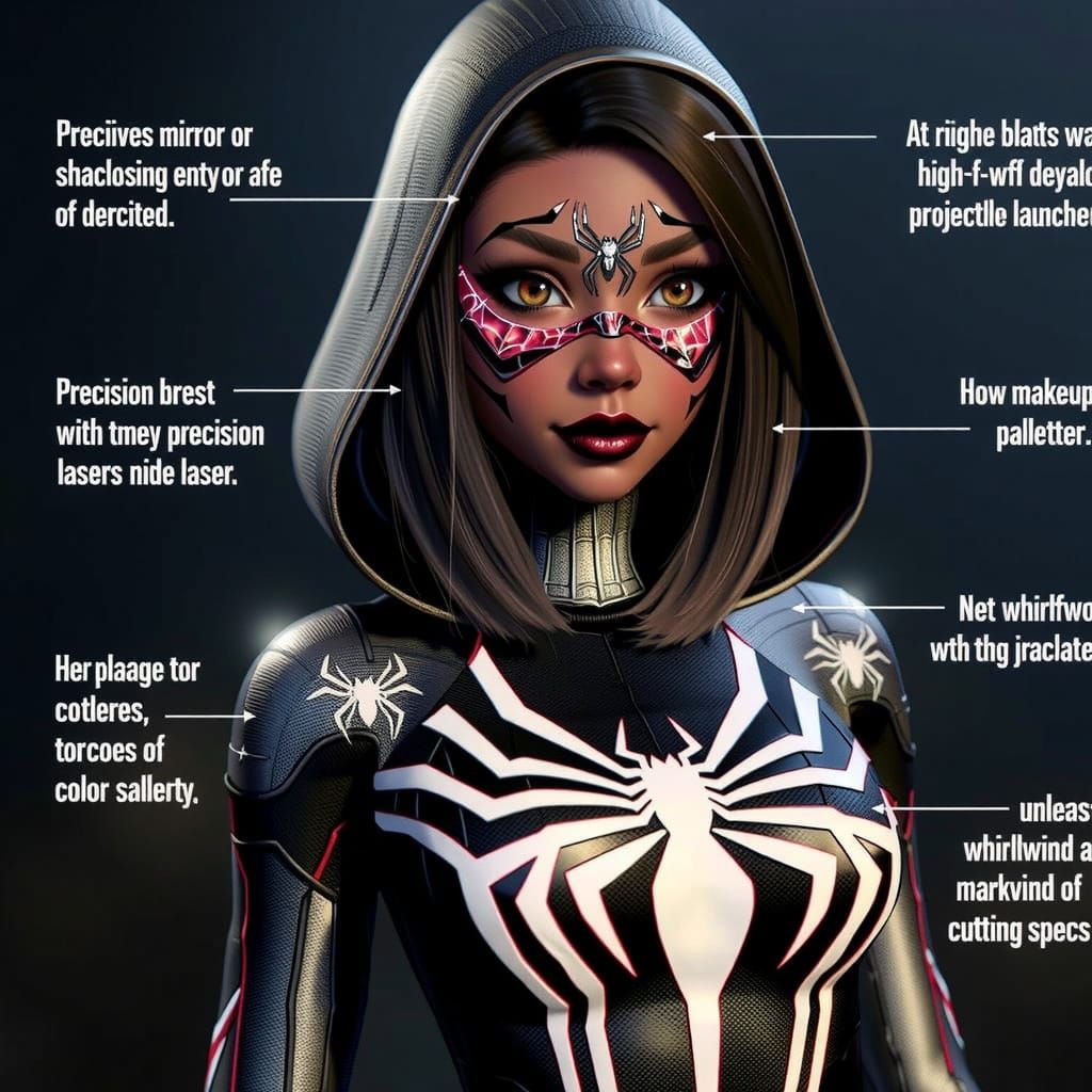 Teenage Girl with Spider Suit and High-Tech Makeup