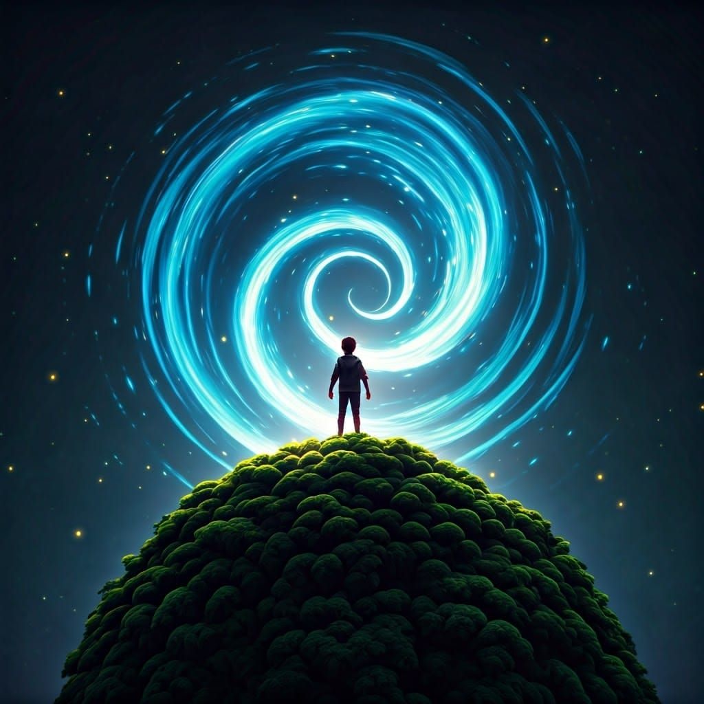 Boy at Tree Top: Detailed Fantasy Art