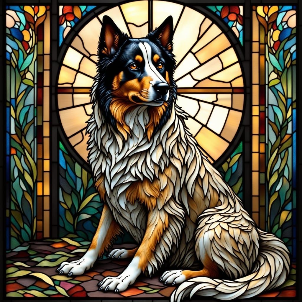 Stained Glass Dog in Art Deco Style