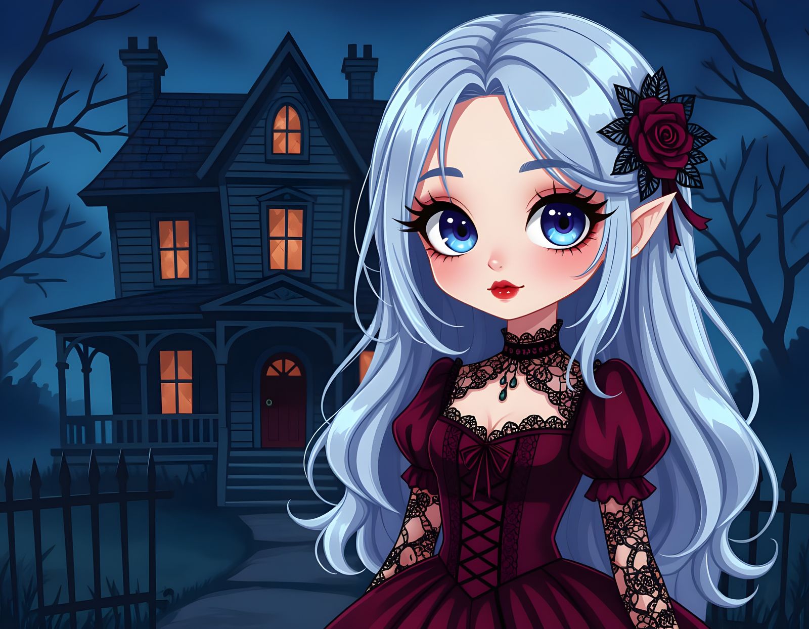 Cute Vampire Girl in Cartoon Art Style