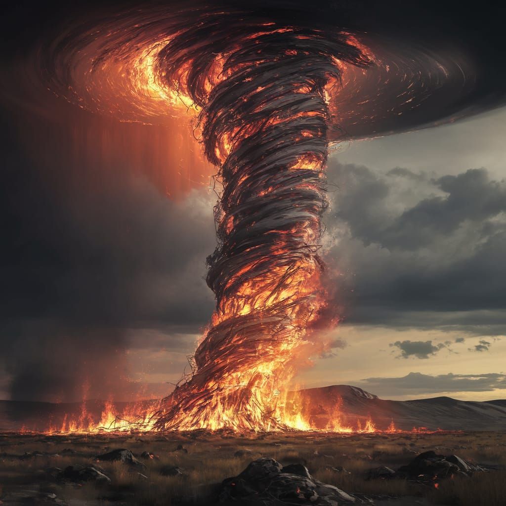 Tornado of Fire and Vines in Apocalyptic Scene