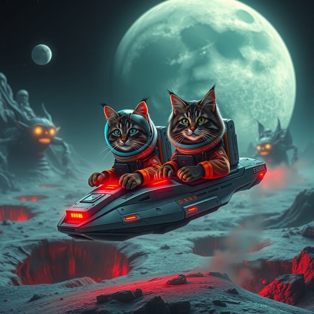 Majestic Maine Coons in Futuristic Spaceship Battle
