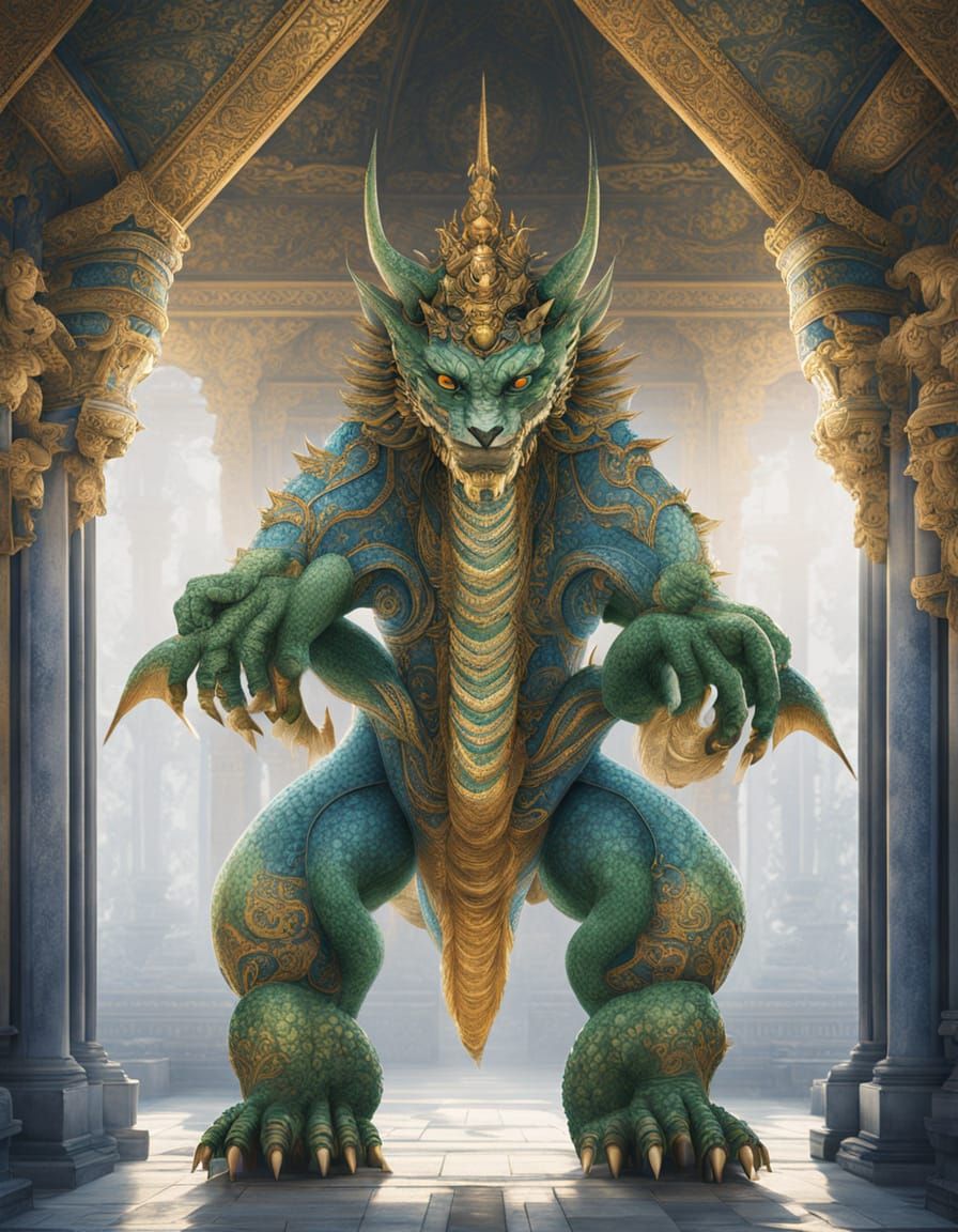 Harmonious Temple Landscape with Majestic Dragon