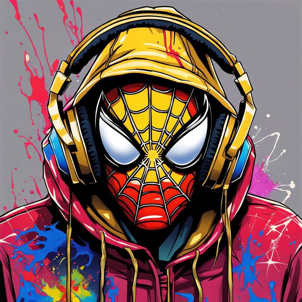 Miles Morales Spiderman Graffiti Art with Gold Accents