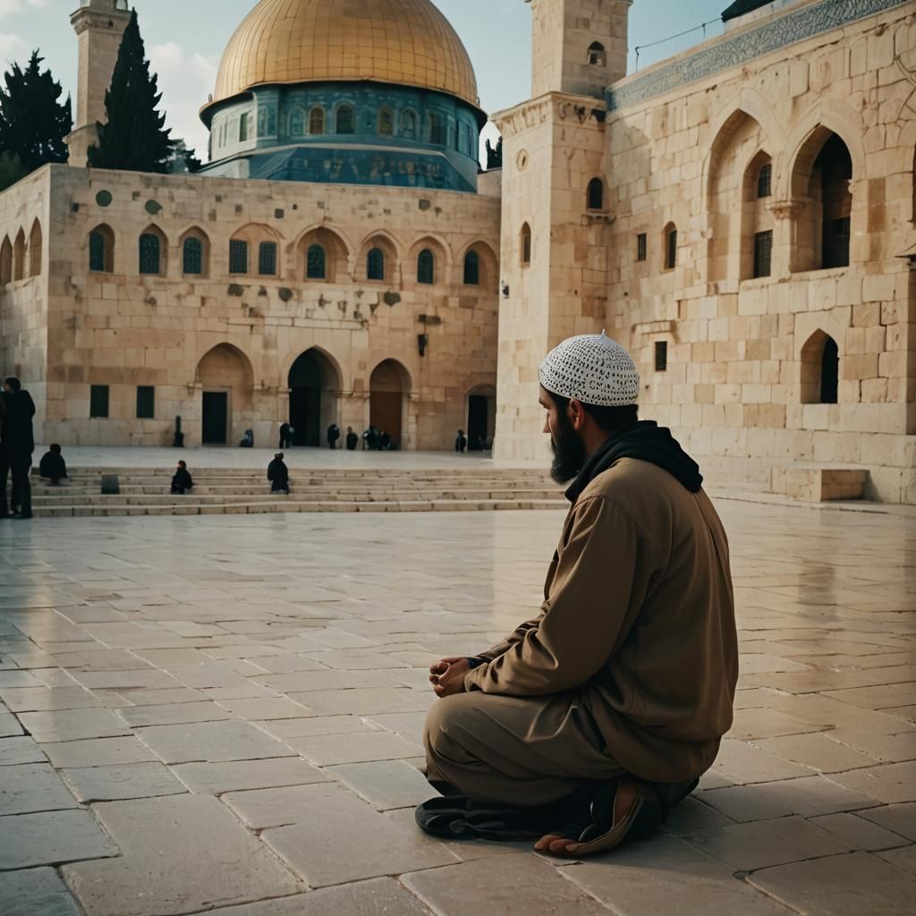 Muslim Prayer at Al Aqsa Mosque in Cinematic Style