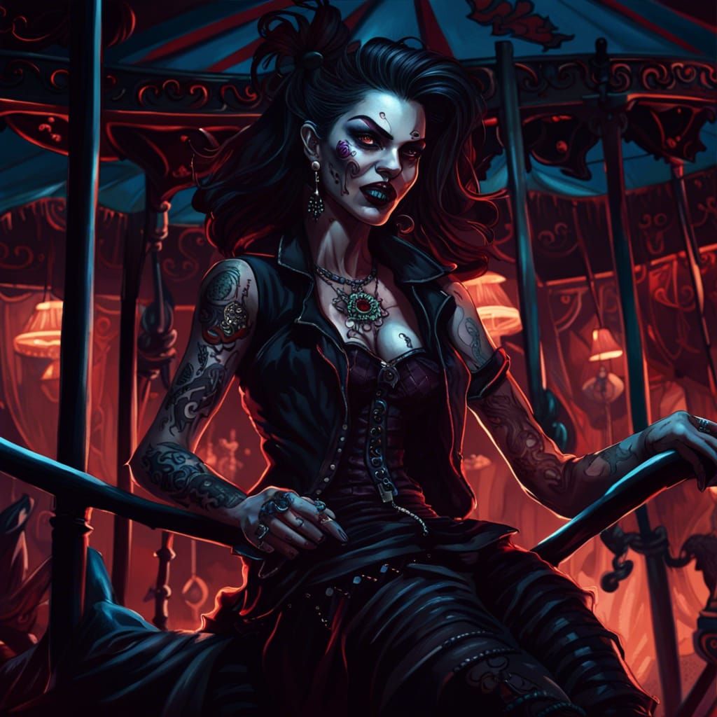 Malkavian Vampire on Merry-Go-Round: Dark Fantasy Art