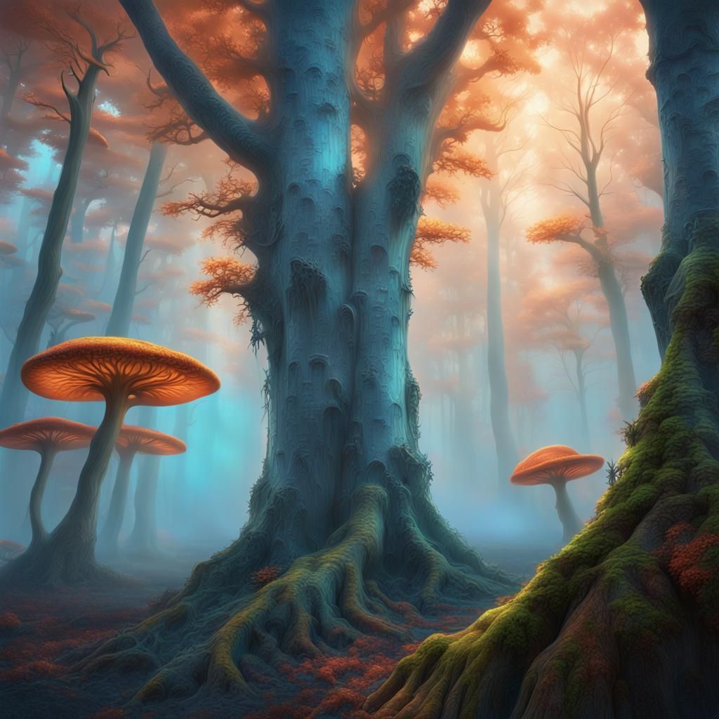 Towering Trees in Unnatural Mist: Fantasy Concept Art