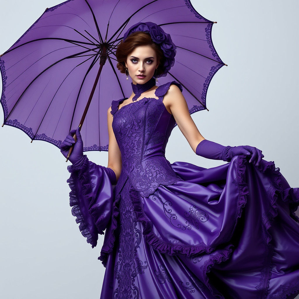 Woman in Purple Latex Victorian Dress