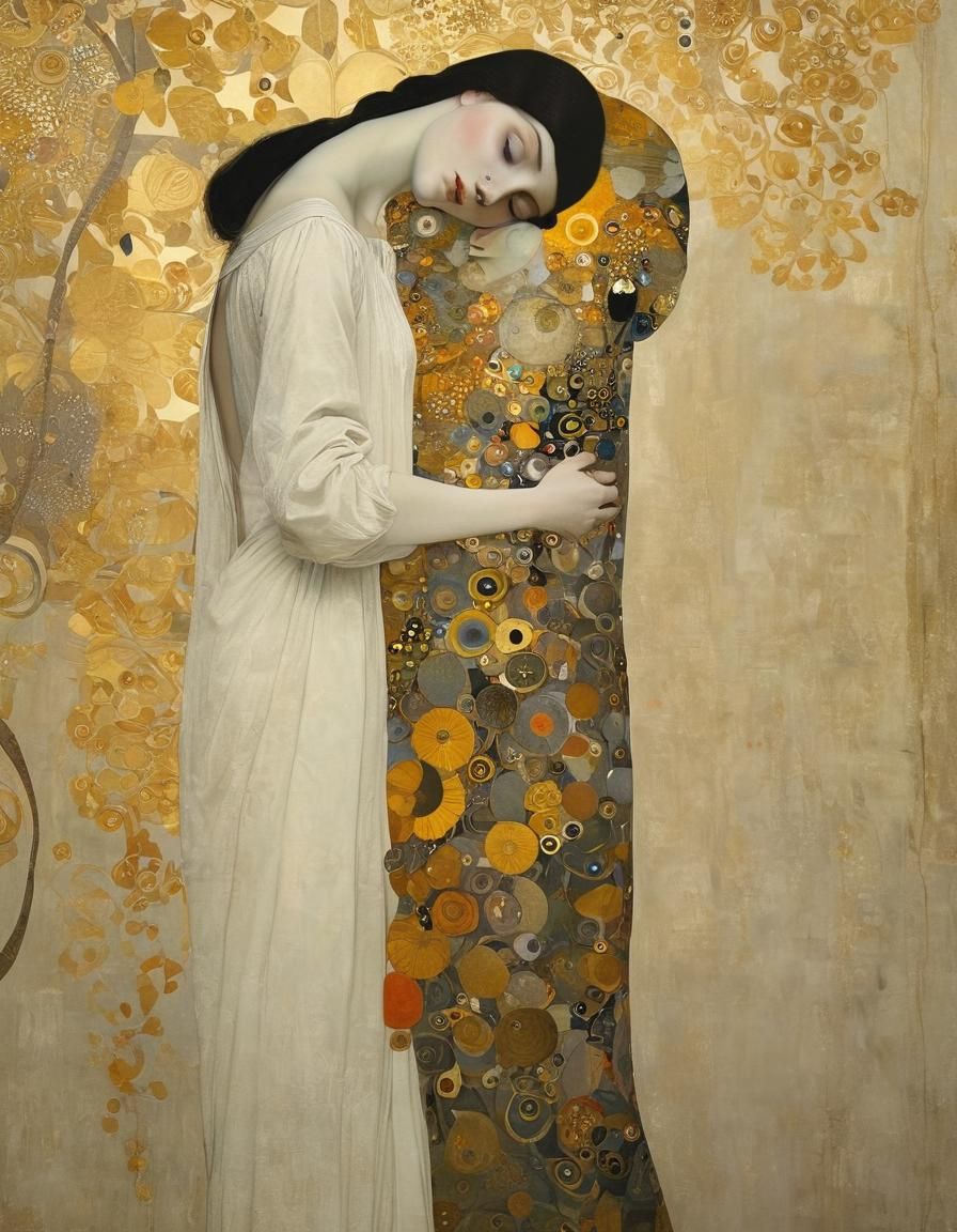 Klimt-Inspired Masterpiece with Dynamic Composition
