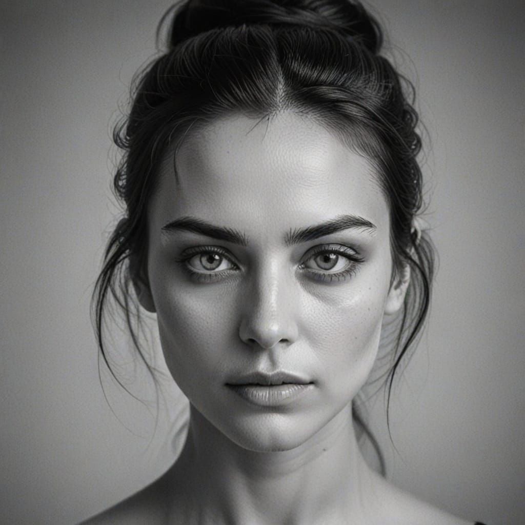 Monochrome Portrait of Woman with Intense Eyes