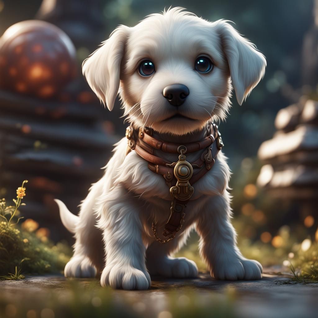 Cute Puppy in Detailed Matte Painting Style