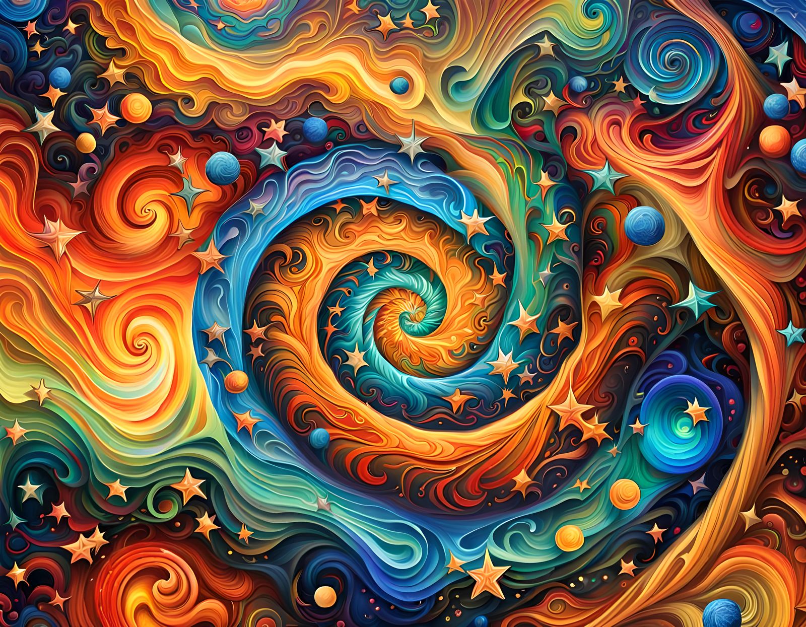 Swirling Star-Beings in Vivid Impasto Style