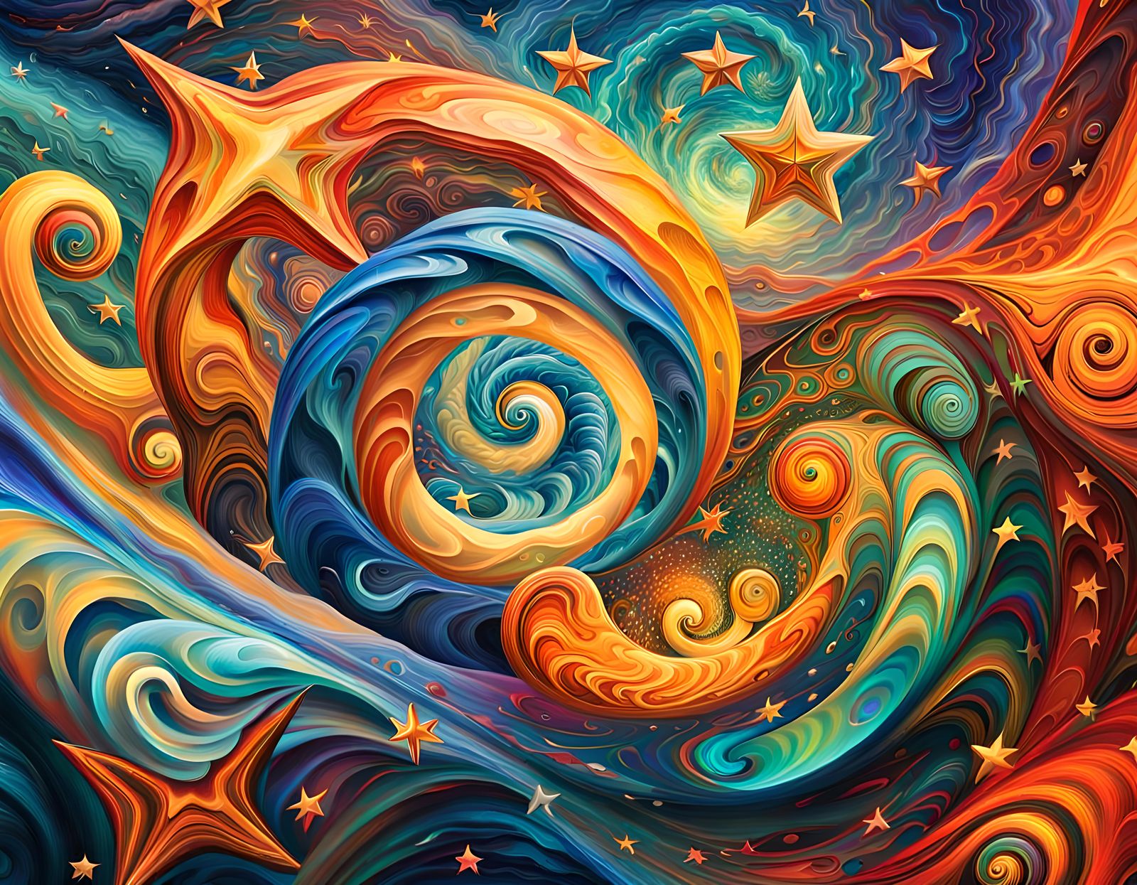 Surreal Star-Beings in Electromagnetic Plasma, Impasto Paint...