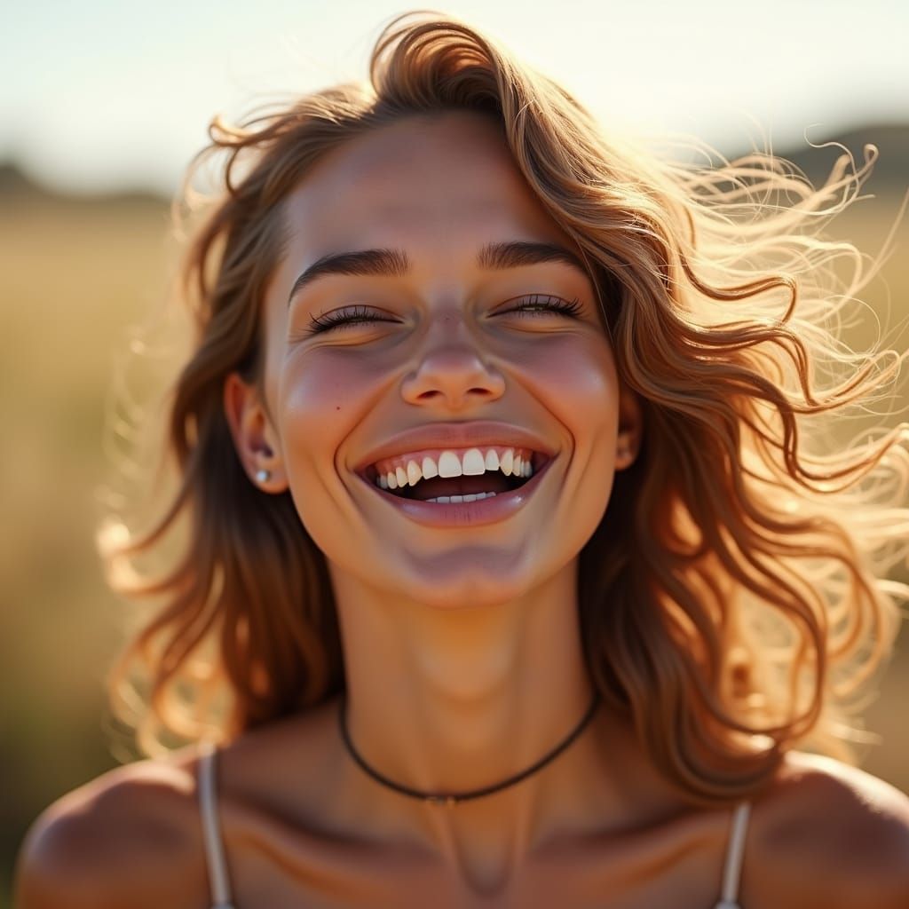 Gorgeous Woman Laughing in Whimsical Cartoon Style