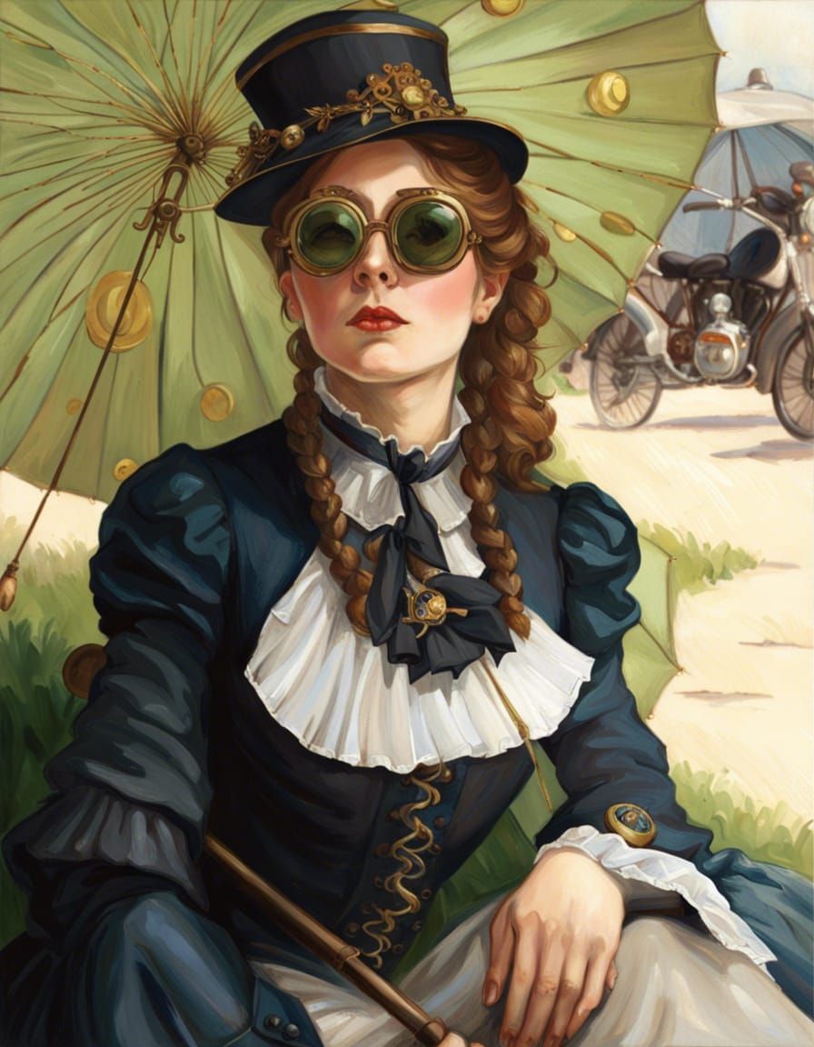 Steampunk Woman Portrait in Pre-Raphaelite Style