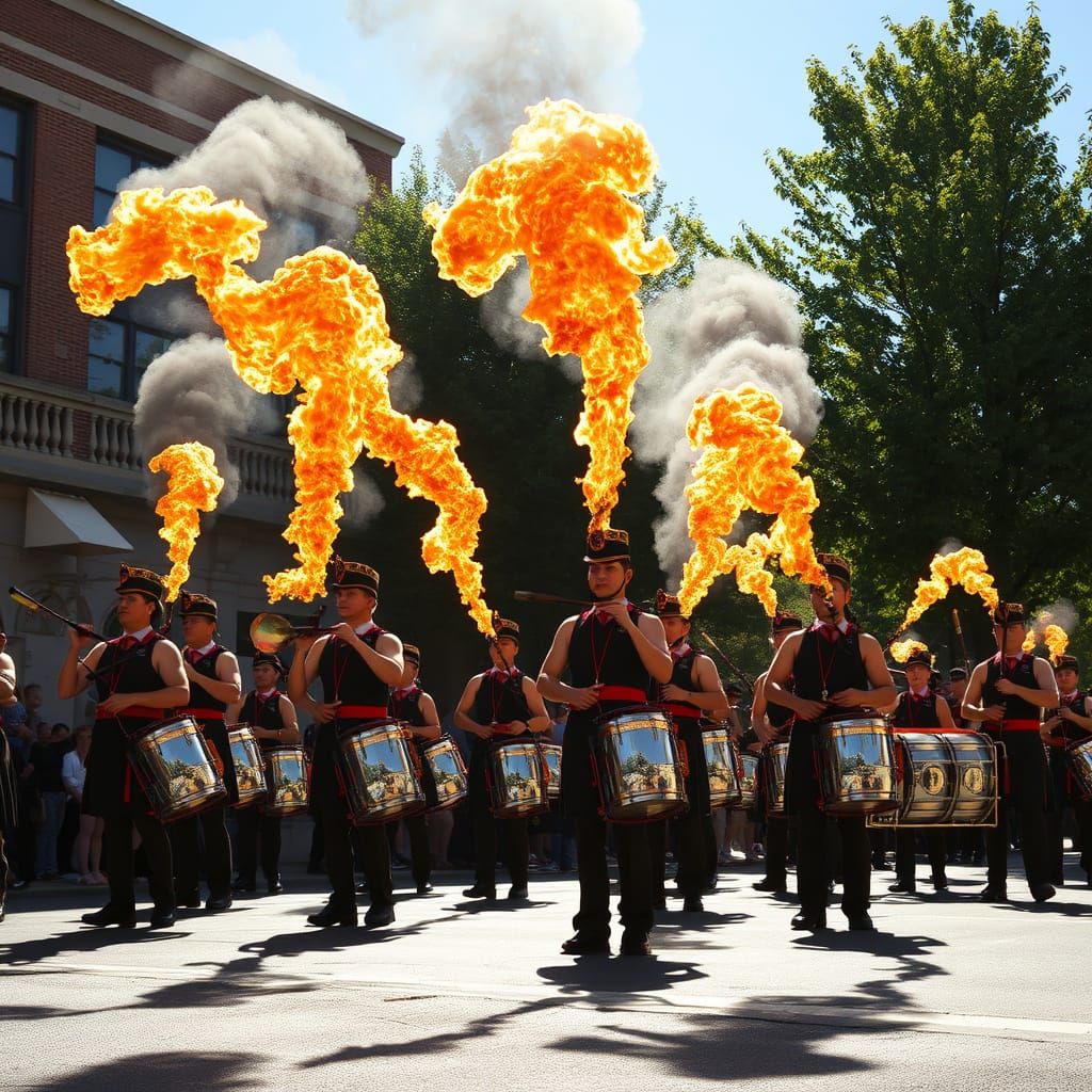 Fire Brigade Band Parade on a Sunny Day