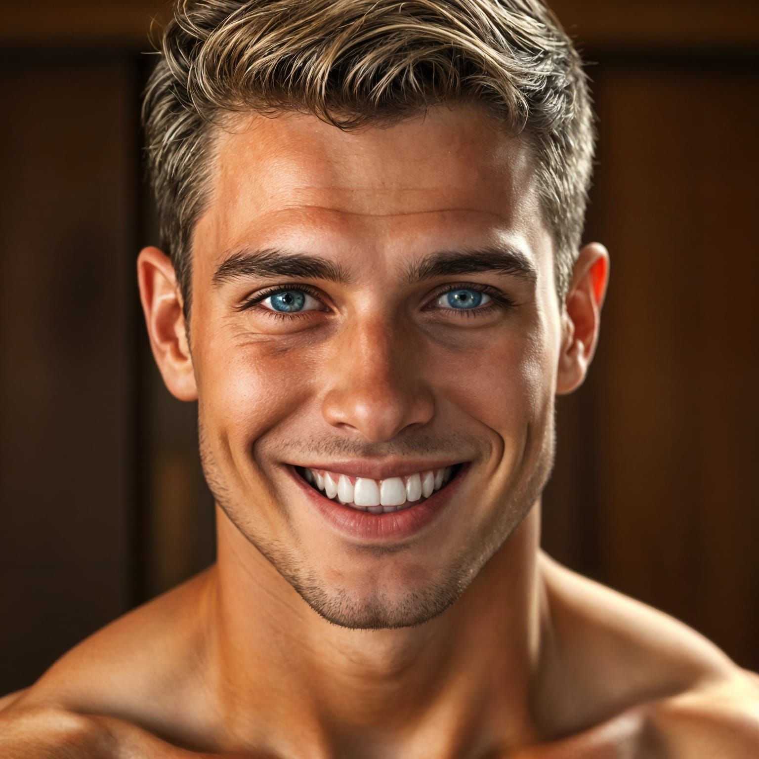 Handsome Young Man with Blue Eyes Smiling